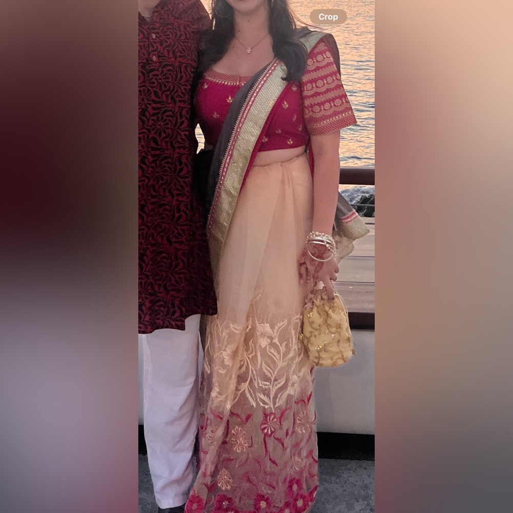 Fuschia Saree + Shirt + Slip